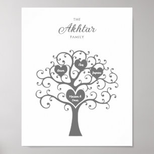 Silver Hearts Family Tree Poster