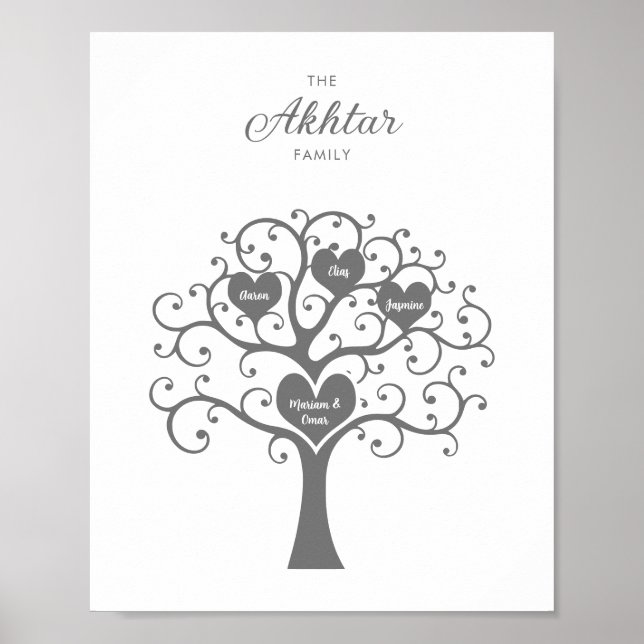 Silver Hearts Family Tree Poster (Front)
