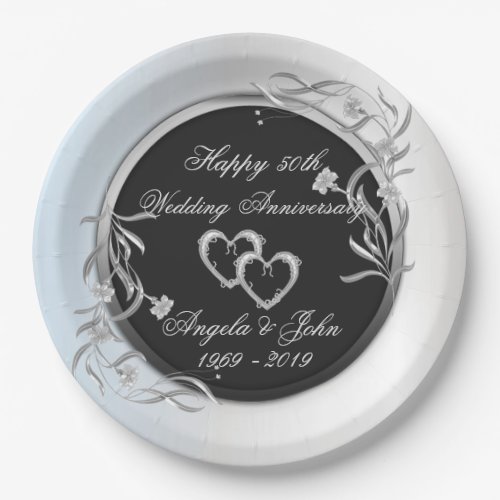 Silver HeartsFloral Wedding Anniversary Paper Plates