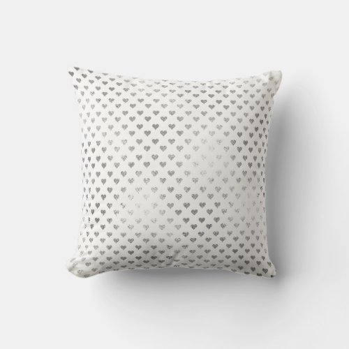 Silver Hearts Gray White Delicate Geometric Glam Throw Pillow