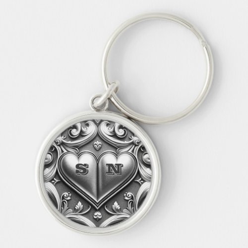 Silver Hearts Monogram  Keychain