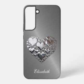Silver Hearts On Brushed Steel Imitation Samsung Galaxy S22  Case by HumusInPita at Zazzle