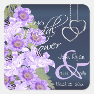 Silver Hearts on Lavender & Navy Satin Square Sticker