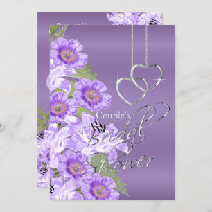 Silver Hearts on Lavender Purple Satin -Invitation Invitation