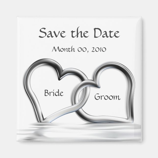 Silver Hearts Save the Date magnets (Front)