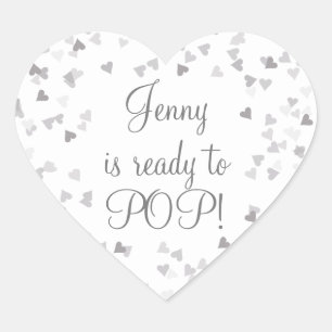 Silver Hearts She's Ready to Pop Baby Shower Favor Heart Sticker