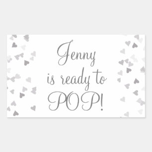 Silver Hearts She's Ready to Pop Baby Shower Favor Rectangular Sticker