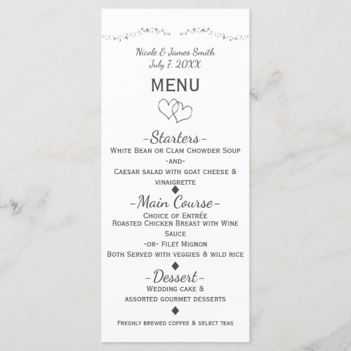 Silver Hearts  Sparkle Glamour Wedding Menu