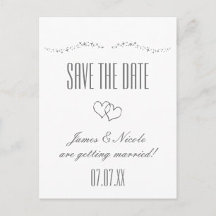 Silver Hearts & Sparkle Wedding Save Date Postcard