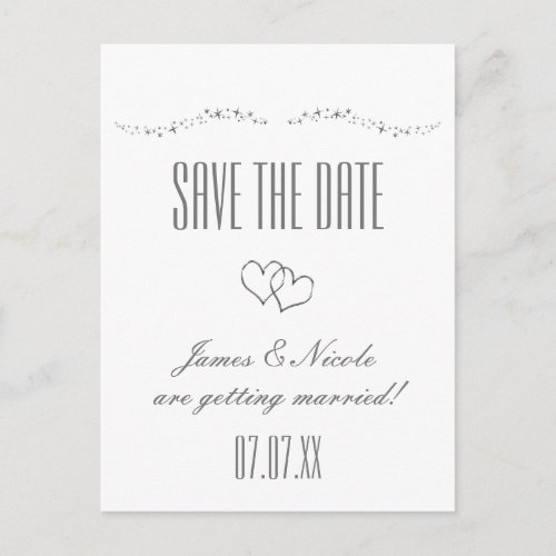 Silver Hearts  Sparkle Wedding Save Date Postcard
