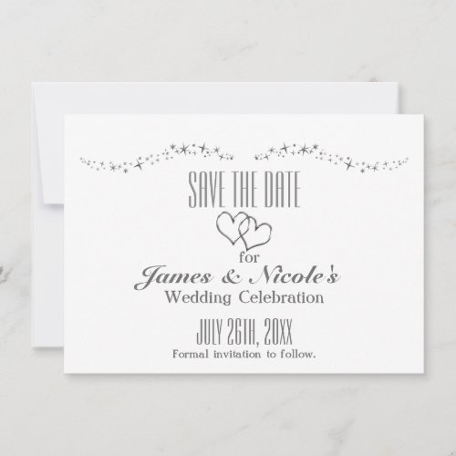 Silver Hearts  Sparkle Wedding Save The Date Card