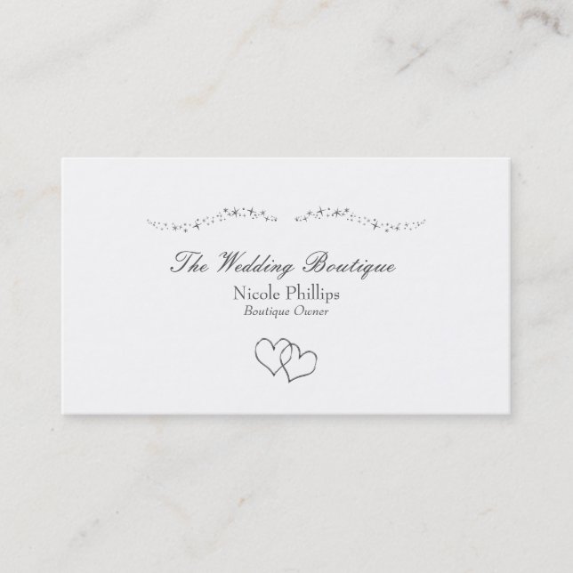 Silver Hearts & Sparkles Wedding Business Card (Front)