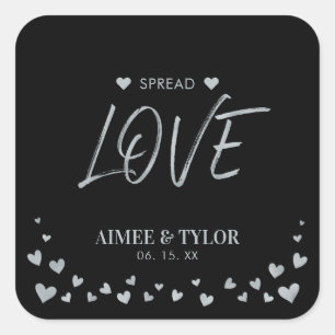 Silver Hearts Spread the Love Wedding Favor Square Sticker
