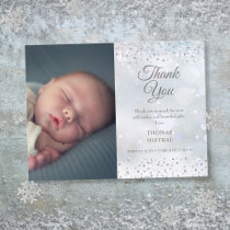 Silver Hearts Thank You Photo Winter Baby Birth Announcement Postcard