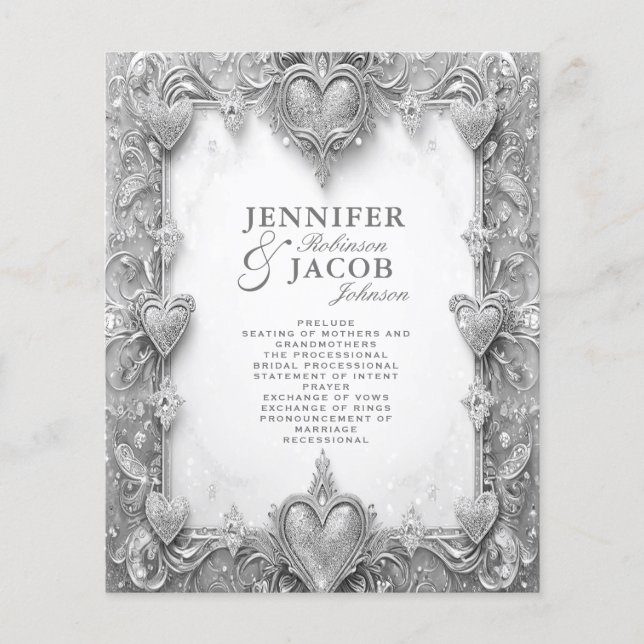 Silver Hearts Wedding Program (Front)