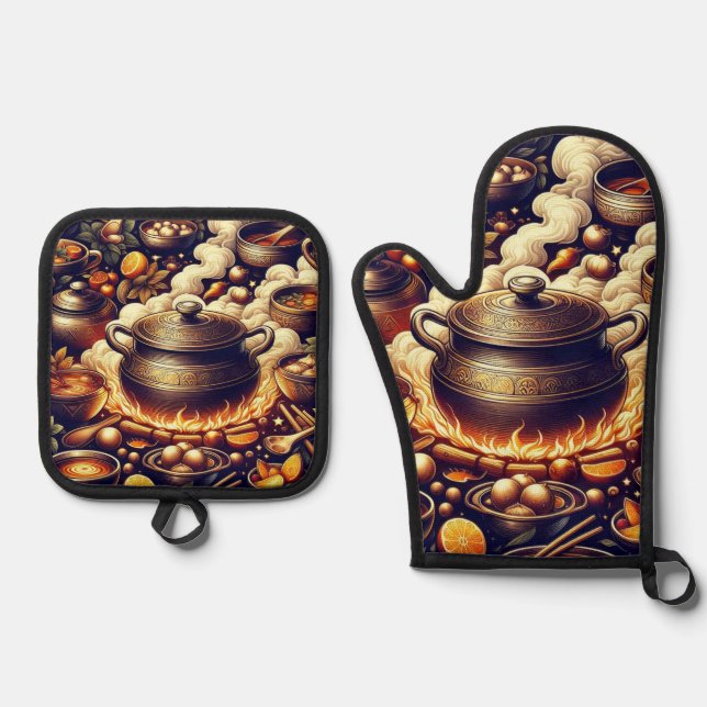 Silver Heat Resistant Oven Mitt with Red Heart De Oven Mitt & Pot Holder Set (Front)