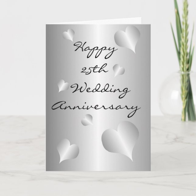 Silver Heats Personalized 25th Wedding Anniversary Card (Front)