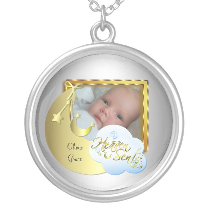 Silver Heaven Sent Baby Photo Frame Necklace