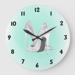 Silver Heels Mint Green Large Clock
