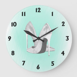 Silver Heels Mint Green Large Clock