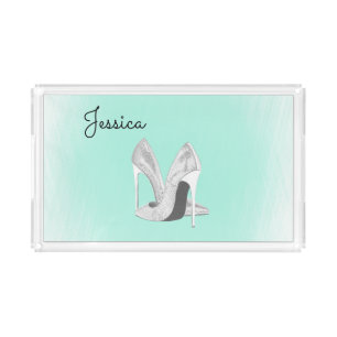 Silver Heels on Mint Acrylic Tray