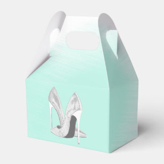 Silver Heels on Mint Favor Boxes