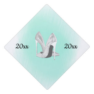 Silver Heels on Mint Year Graduation Cap Topper