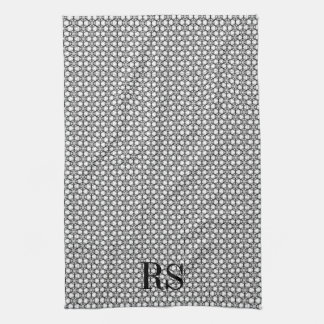 Silver Hexagon Pattern: Monogram Kitchen Decor Towel