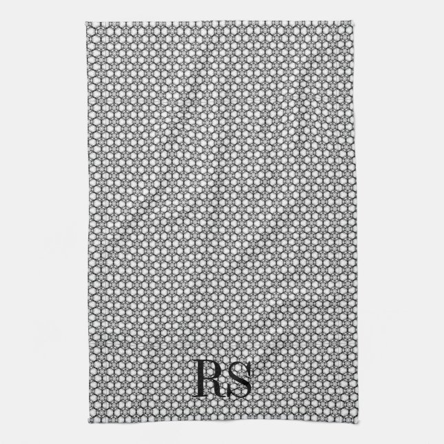 Silver Hexagon Pattern: Monogram Kitchen Decor Towel (Vertical)