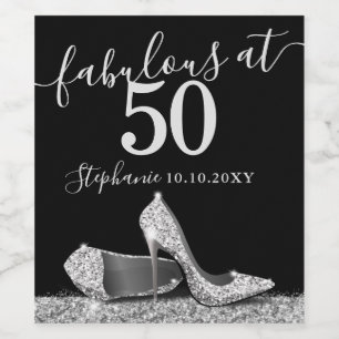 Silver High Heel 50th Fabulous Birthday Sparkling Wine Label