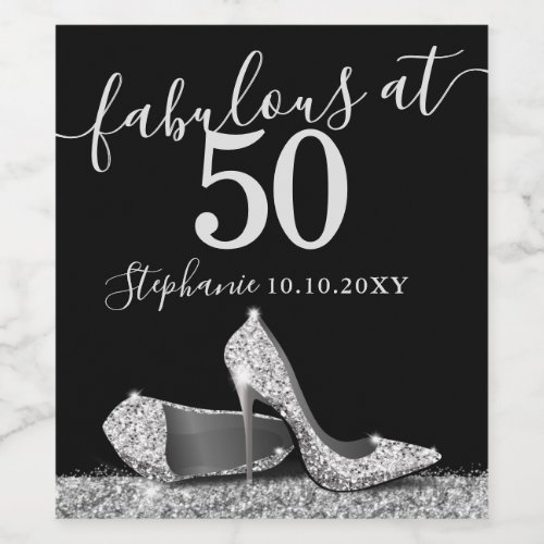 Silver High Heel 50th Fabulous Birthday Sparkling  Wine Label