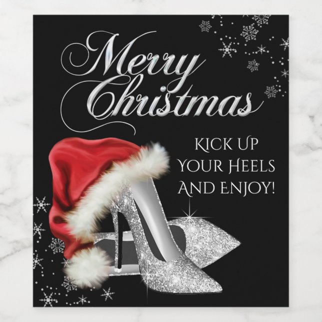 Silver High Heel Shoe Christmas Wine Bottle Labels (Single Label)