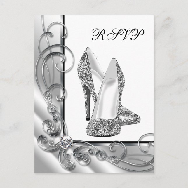 Silver High Heel Shoe RSVP Invitation Postcard (Front)