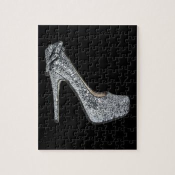 Silver High Heels Customize Add Text Jigsaw Puzzle by Lorriscustomart at Zazzle
