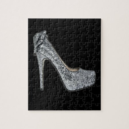Silver High Heels Customize Add Text Jigsaw Puzzle