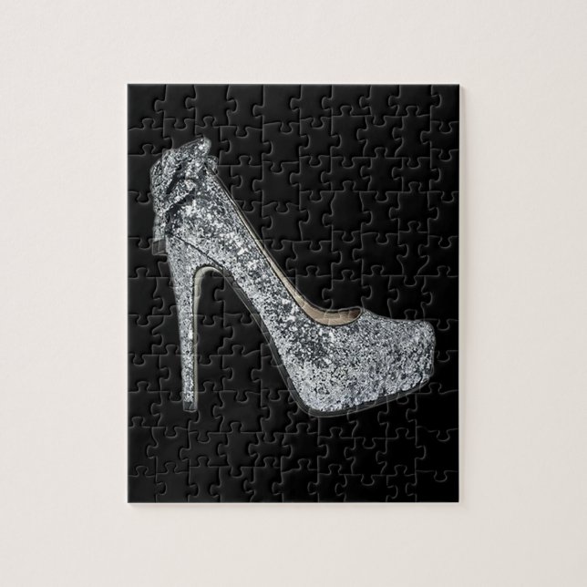 Silver High Heels Customize add Text Jigsaw Puzzle (Vertical)