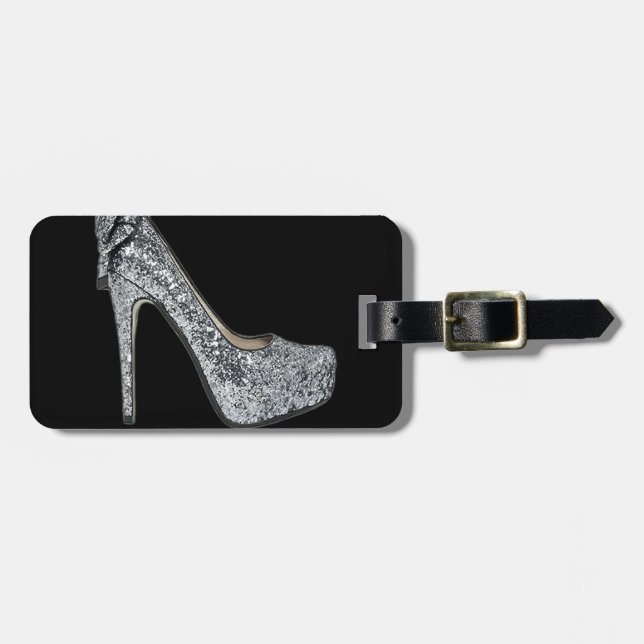 Silver High Heels Customize add Text Luggage Tag (Front Horizontal)