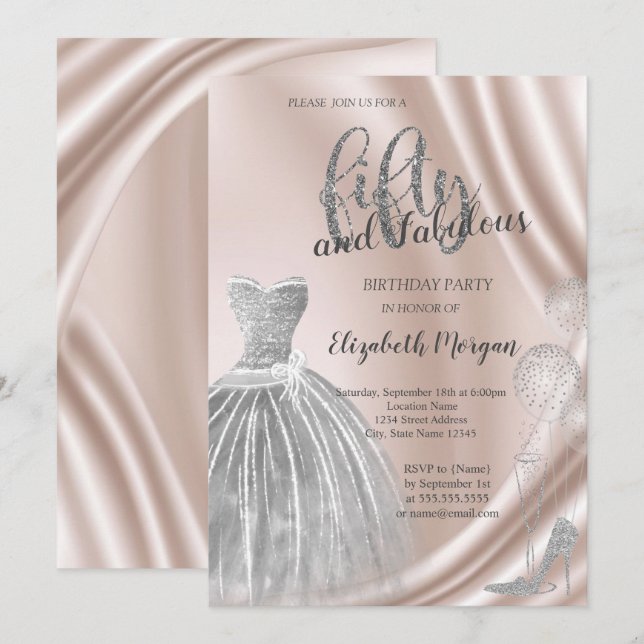 Silver High Heels Dress 50th Birthday  Invitation (Front/Back)