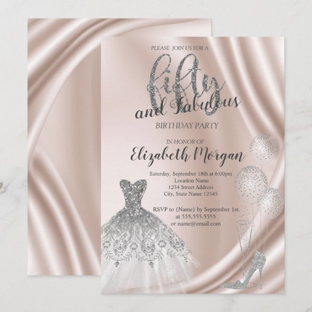 Silver High Heels Dress 50th Birthday Party Invitation (Front/Back)