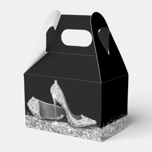 Silver High Heels Glitter Confetti Elegant Black Favor Boxes