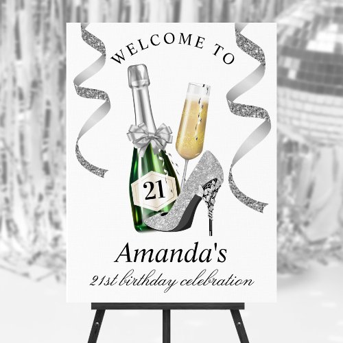 Silver High Heels Womens Birthday Welcome Sign