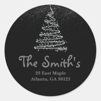Silver Holiday/christmas Tree Return Address Classic Round Sticker by SugSpc_Invitations at Zazzle