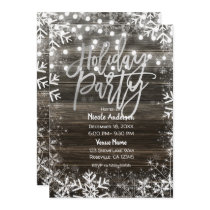 Silver Holiday Party Wood & Winter Snowflakes Wood Invitation