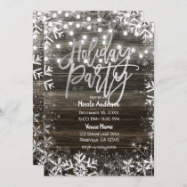 Silver Holiday Party Wood & Winter Snowflakes Wood Invitation