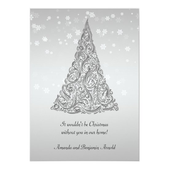 Silver Holiday Tree Snowflakes Invitation Card