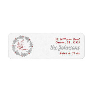 Silver Holiday Wreath with Dove Rejoice Address Label