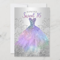 Silver Hologram Glitter  Dress Sweet 16 birthday Invitation