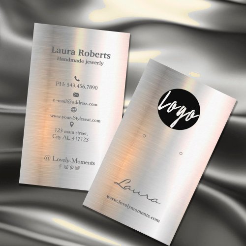 Silver Holographic Brushed Metal Earring Display  Business Card