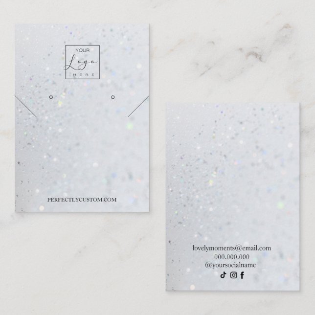 Silver Holographic Glitter necklace earrings  Busi Business Card (Front/Back)