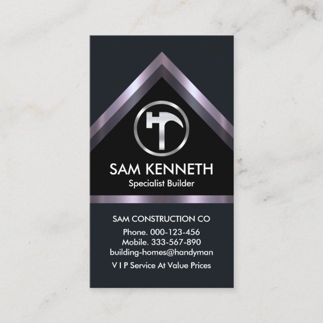 Silver Home Roof Building Construction Business Card (Front)